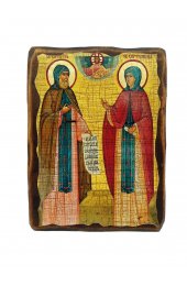 Икона Петр и Феврония Муромские под старину (13 х 17,5 см), арт IDR-067