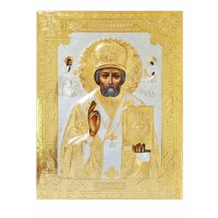 Икона Николай Чудотворец с предстоящими рукописная в окладе, арт ИРГ-225