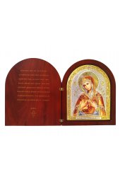 Икона складень с молитвой Божья Матерь Семистрельная серебро позолота, арт БЧ-231