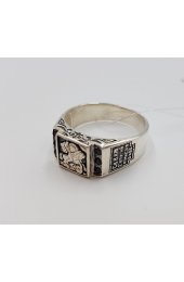 Кольцо серебряное Георгий Победоносец с черным фианитом, арт ТС-К-18-640