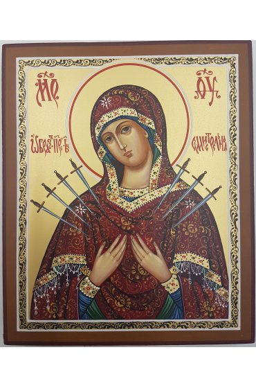 Икона Семистрельная Божья Матерь писаная 15*18 см, арт ИРГ-277