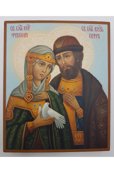 Икона Петр и Феврония Благоверные с голубком рукописная, арт ИРГ-273