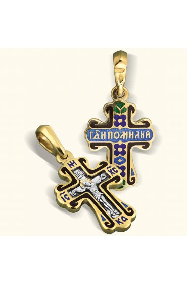 Крест Нательный серебряный с эмалью, арт нп-крэ-сз-009