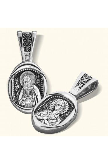 Нательная иконка серебряная Серафим-Умиление, арт нп-пд-с-065