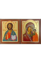 Венчальная пара рукописная икон Спаситель и Казанская 18*22, арт ИРГ-014-1