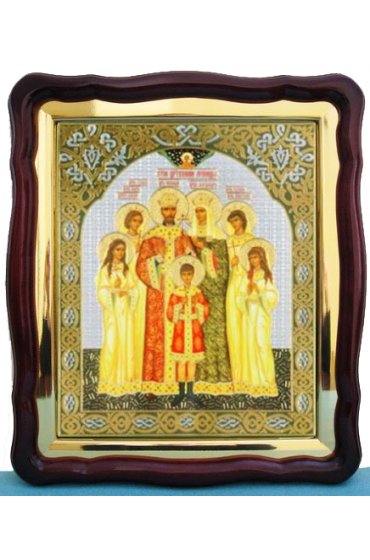 Храмовая икона Царская семья в фигурном киоте с багетом 43 Х 50 см, арт ХБИ-003