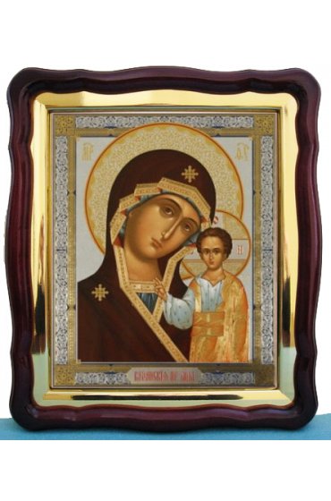 Храмовая икона Божья Матерь Казанская в фигурном киоте с багетом 43 Х 50 см, арт ХБИ-017