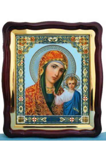 Храмовая икона Божья Матерь Казанская в фигурном киоте с багетом 43 Х 50 см, арт ХБИ-018