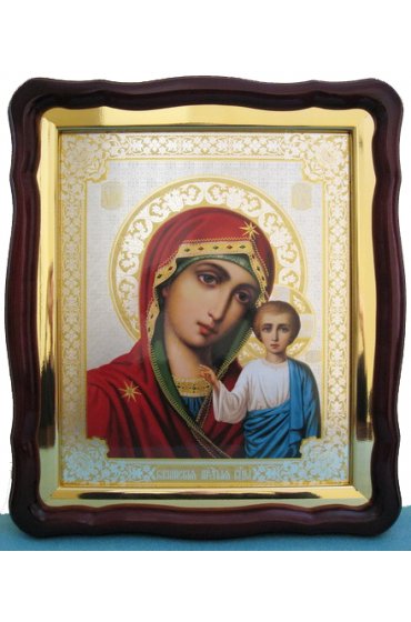 Храмовая икона Божья Матерь Казанская в фигурном киоте с багетом 43 Х 50 см, арт ХБИ-019