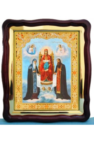 Храмовая икона Божья Матерь Печерская в фигурном киоте с багетом 43 Х 50 см, арт ХБИ-020