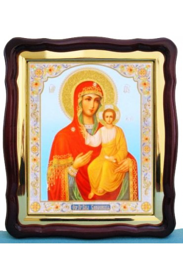 Храмовая икона Божьей Матери Смоленская в фигурном киоте с багетом 43 Х 50 см, арт ХБИ-034