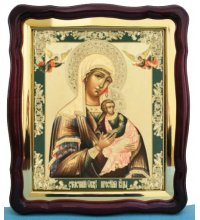 Храмовая икона Божья Матерь Страстная в фигурном киоте с багетом 43 Х 50 см, арт ХБИ-038
