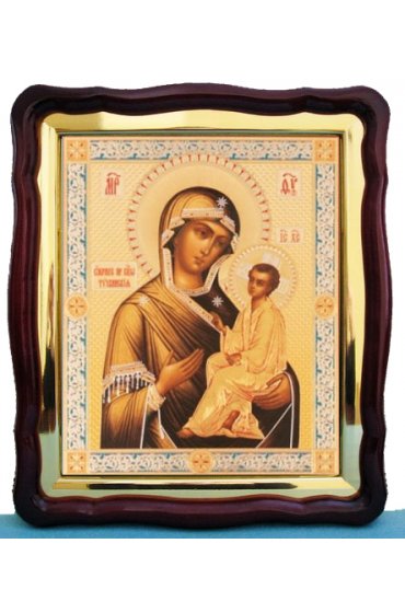 Храмовая икона Божья Матерь Тихвинская в фигурном киоте с багетом 43 Х 50 см, арт ХБИ-039
