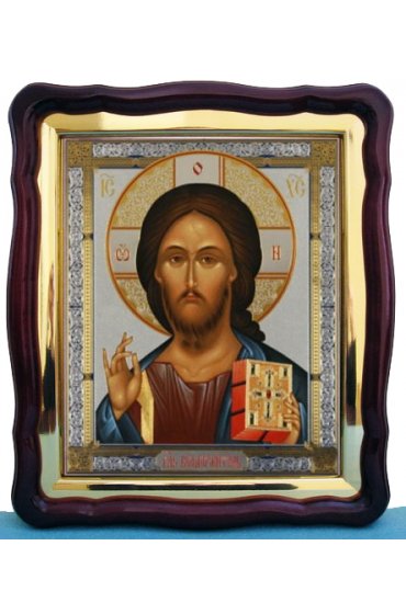 Храмовая икона Спас Пантократор в фигурном киоте с багетом 43 Х 50 см, арт ХБИ-056