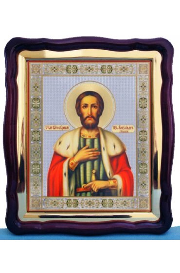 Храмовая икона Александр Невский в фигурном киоте с багетом 43 Х 50 см, арт ХБИ-063