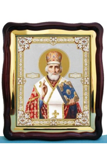 Храмовая икона Николай Чудотворец в фигурном киоте с багетом 43 Х 50 см, арт ХБИ-074