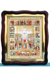 Храмовая икона Собор Новомученников в фигурном киоте с багетом 43 Х 50 см, арт ХБИ-090