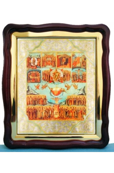 Храмовая икона Шестоднев в фигурном киоте с багетом 43 Х 50 см, арт ХБИ-093
