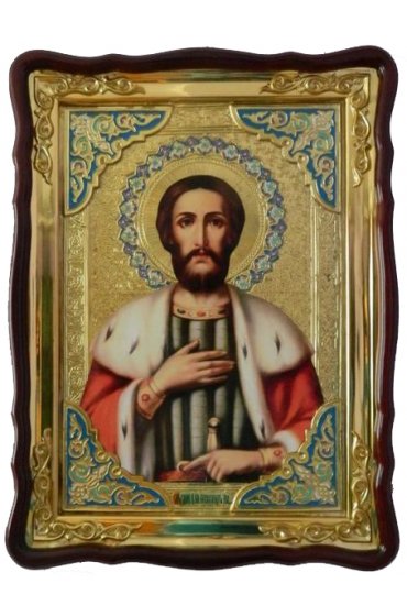 Храмовая икона Александр Невский в фигурном киоте 60 Х 80 см, арт ХБИ-103