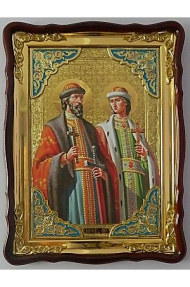 Храмовая икона Борис и Глеб в фигурном киоте 60 Х 80 см, арт ХБИ-146
