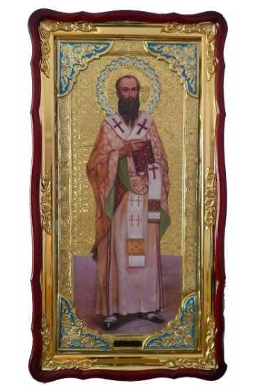 Храмовая икона Василий Великий ростовая в фигурном киоте 61 Х 112 см, арт ХБИ-161