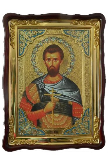 Храмовая икона Виктор Халкидонский Мученик погибших в фигурном киоте 60 Х 80 см, арт ХБИ-168