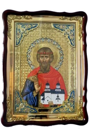 Храмовая икона Владислав Сербский в фигурном киоте 60 Х 80 см, арт ХБИ-173