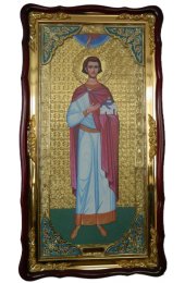 Храмовая икона Владислав Сербский ростовая в фигурном киоте 61 Х 112 см, арт ХБИ-174