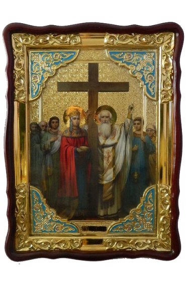 Храмовая икона Воздвижение Честного и Животворящего Креста Господня в фигурном киоте 60 Х 80 см, арт ХБИ-175