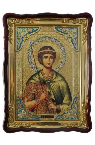 Храмовая икона Дмитрий Солунский с мечом в фигурном киоте 60 Х 80 см, арт ХБИ-196