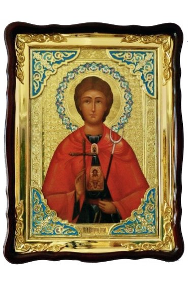 Храмовая икона Евстафий Плакида Апсильский Мученик в фигурном киоте 60 Х 80 см, арт ХБИ-205