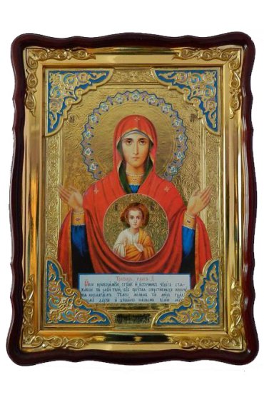 Храмовая икона Божьей Матери Знамение в фигурном киоте 60 Х 80 см, арт ХБИ-216