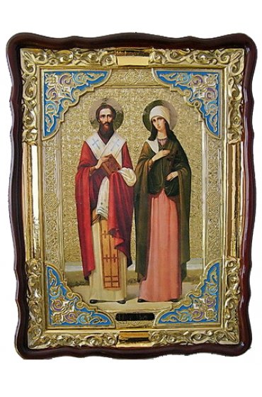 Храмовая икона Киприан и Иустина в фигурном киоте 60 Х 80 см, арт ХБИ-241
