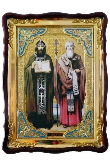 Храмовая икона Кирилл и Мефодий Равноапостольные в фигурном киоте 60 Х 80 см, арт ХБИ-243
