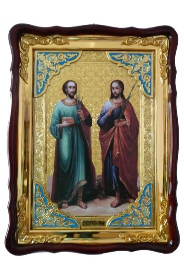 Храмовая икона Косма и Дамиан Бессеребреники в фигурном киоте 60 Х 80 см, арт ХБИ-247
