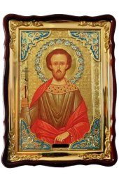Храмовая икона Леонид Мученик в фигурном киоте 60 Х 80 см, арт ХБИ-254