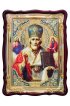 Храмовая икона Николай Чудотворец с предстоящими в фигурном киоте 60 Х 80 см, арт ХБИ-279