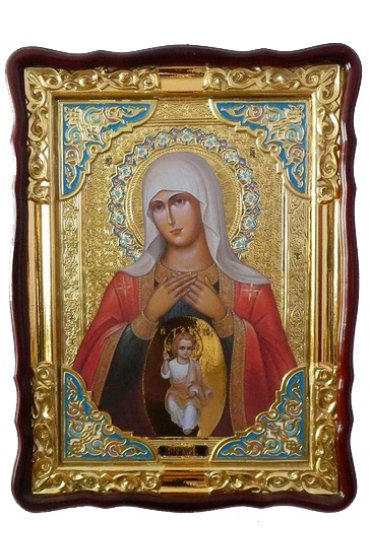 Храмовая икона Божья Матерь Помощница в родах в фигурном киоте 60 Х 80 см, арт ХБИ-292