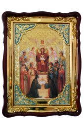 Храмовая икона Похвала Пресвятой Богородицы в фигурном киоте 60 Х 80 см, арт ХБИ-293