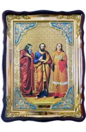 Храмовая икона Гурий, Самон и Авив в фигурном киоте 60 Х 80 см, арт ХБИ-307
