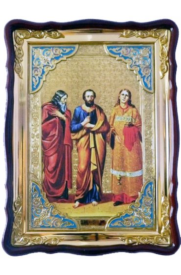 Храмовая икона Гурий, Самон и Авив в фигурном киоте 60 Х 80 см, арт ХБИ-307