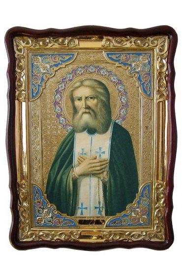 Храмовая икона Серафим Саровский в фигурном киоте 60 Х 80 см, арт ХБИ-313