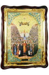 Храмовая икона Собор Печерских Святых в фигурном киоте 60 Х 80 см, арт ХБИ-321
