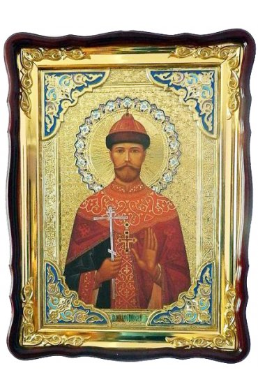 Храмовая икона Николай Романов Страстотерпец в фигурном киоте 60 Х 80 см, арт ХБИ-348