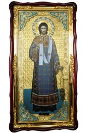 Храмовая икона Лаврентий Римский Архидиакон ростовая в фигурном киоте 61 Х 112 см, арт ХБИ-394