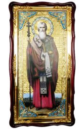 Храмовая икона Мефодий Равноапостольный ростовая в фигурном киоте 61 Х 112 см, арт ХБИ-397