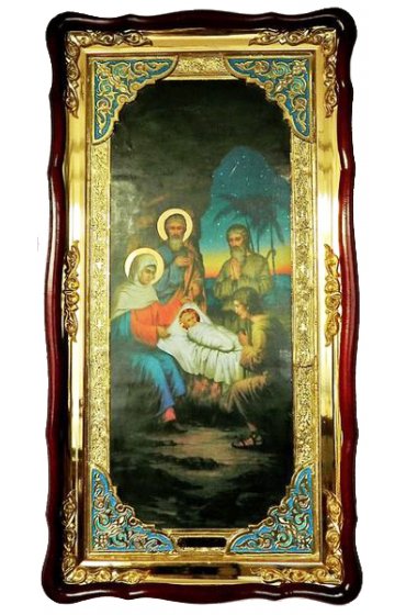 Храмовая икона Рождество Христово ростовая в фигурном киоте 61 Х 112 см, арт ХБИ-414