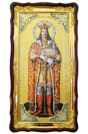 Храмовая икона Стефан Великий ростовая в фигурном киоте 61 Х 112 см, арт ХБИ-426