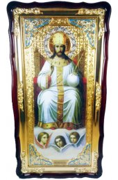Храмовая икона Спас на престоле ростовая в фигурном киоте 61 Х 112 см, арт ХБИ-436