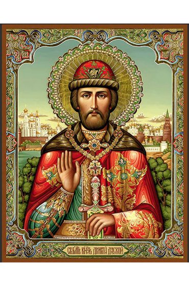 Храмовая икона Димитрий Донской рамка с узором, арт ДМИХ-048-1